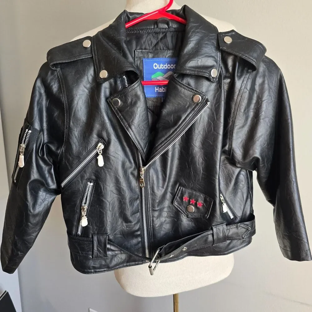 OUTDOOR HÁBITAT Kids  Biker Jacket Faux Leather Embroidery USA Eagle | Size 7T